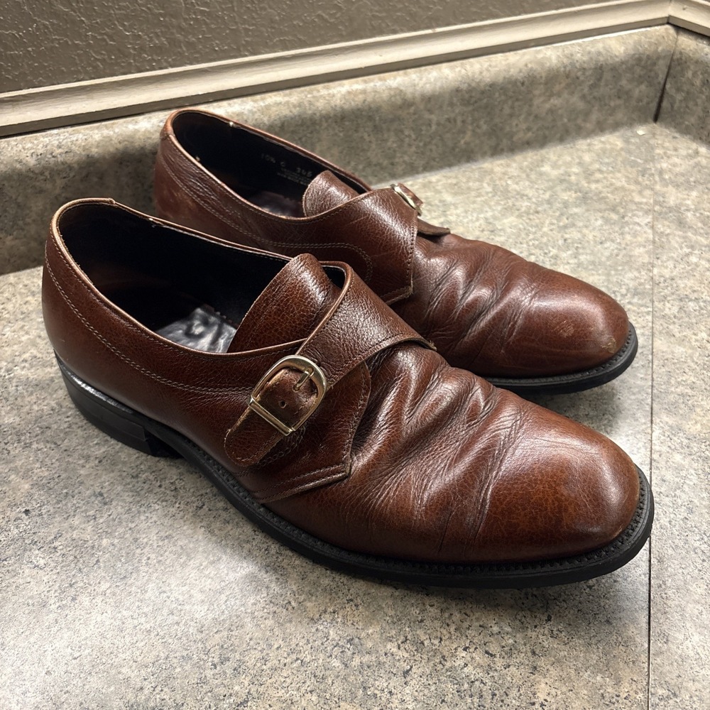 VTG Brown Leather Monk Strap Dress Shoes Men's 10.5 C 26732R4 Goodyear Soles